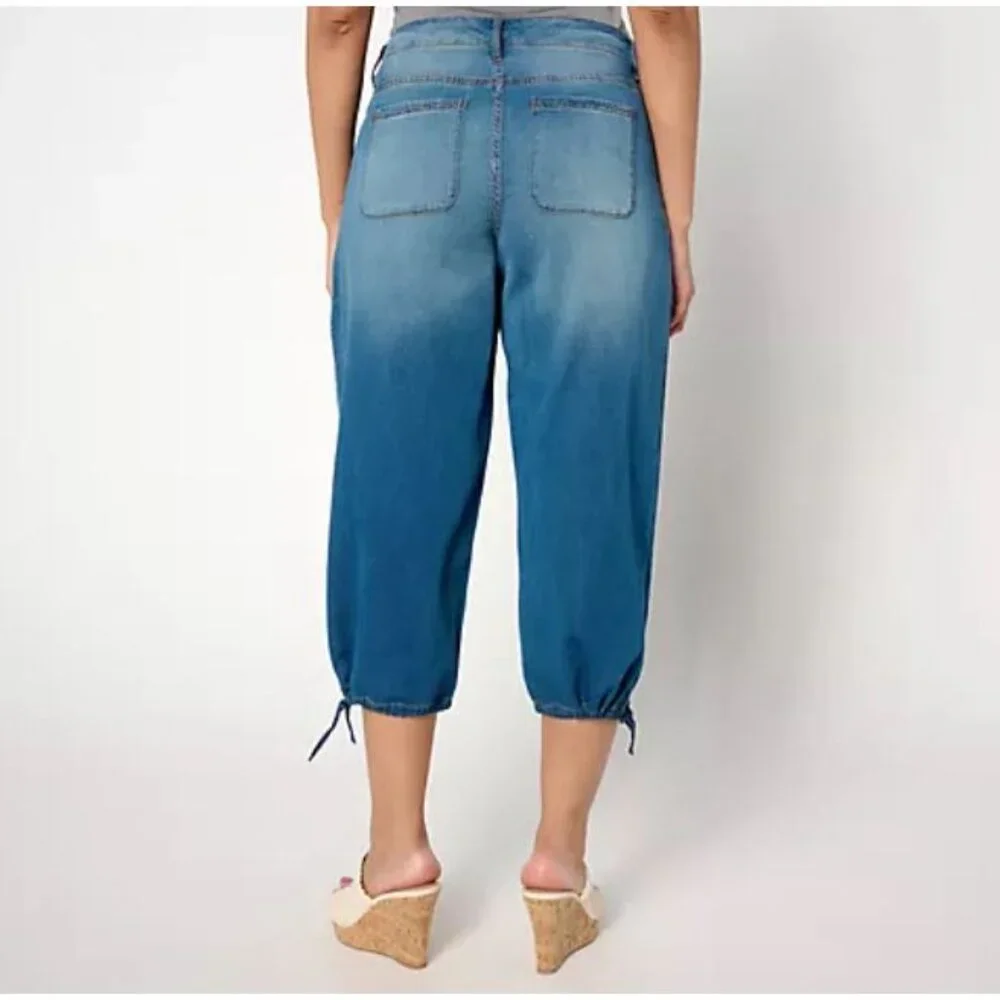LOGO by Lori Goldstein Regular Wide Leg Crop Jeans w/ Ties-Med Wash- Reg 0